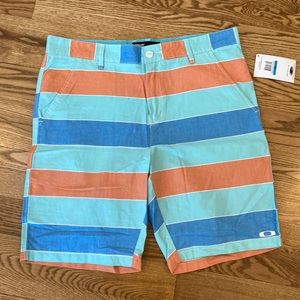 NWT Mens nostalgia walking shorts 100% cotton striped lightweight cerulean